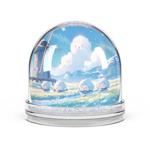 Snow Globe, Cute Anime Sheep Windmill Field Kawaii Decor Gift, Christmas Snow Globe, Holiday Home Decor, Sheep Lover Gift, Cute Animal