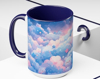 Canecas fofas em tons pastel de 440ml, Caneca Kawaii Céu Nublado, Caneca Kawaii Ursinho de Pelúcia para Meninas, Caneca Rosa e Azul Suave, Caneca de Aniversário para Bebê, Decoração de Mesa Fofa
