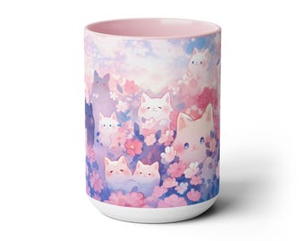 Taza de café de 15 oz con diseño de animalito, taza de cerámica rosa con diseño de gato kawaii, taza para helado, regalo de cumpleaños para inauguración de casa, bonita decoración de escritorio