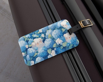 Kawaii schaap bagagelabel, schattig hortensia-koffer-ID, reistasaccessoire, rugzaklabel, cadeau bagagelabel