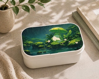 Kawaii Frog Bento Box, Cute Green Frog Lunch Box, Rainy Day Aesthetic Food Container, Japanese Style Lunch Case, Gift for Kids