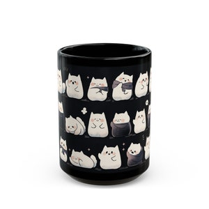 Cute Cat Mug 15oz, Cute Kawaii Cat Black Mug, Cute Cat Pattern Mug, Cat Mug, Cute Desk Decor, Kawaii Cat Mug Gifts, Kawaii Office Decor image 5