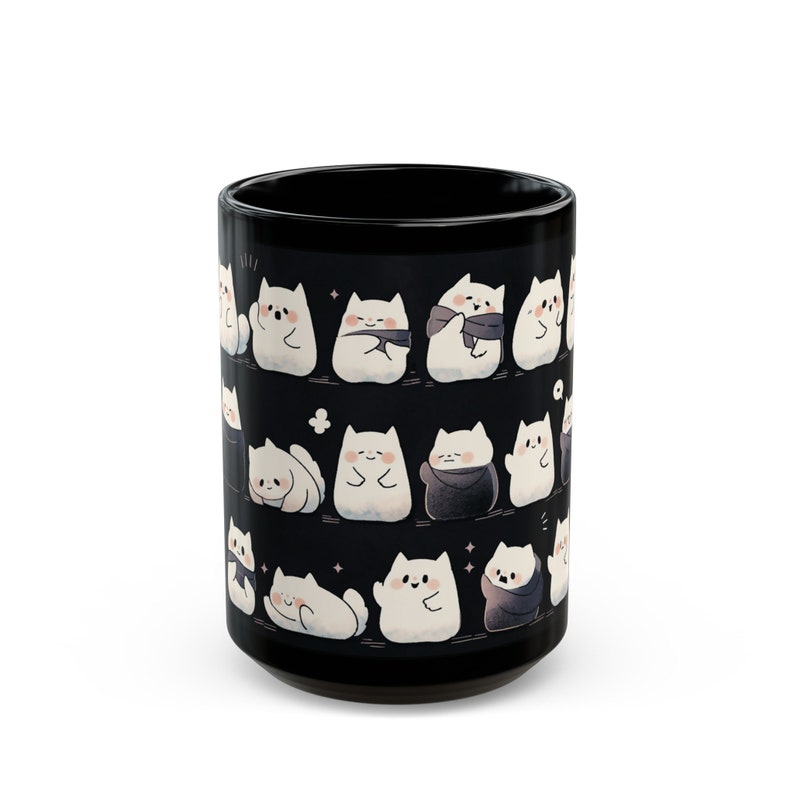 Cute Cat Mug 15oz, Cute Kawaii Cat Black Mug, Cute Cat Pattern Mug, Cat Mug, Cute Desk Decor, Kawaii Cat Mug Gifts, Kawaii Office Decor image 5