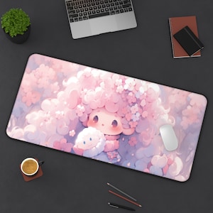 Pastel Pink Gaming Desk Mat: Kawaii Anime Girl Design