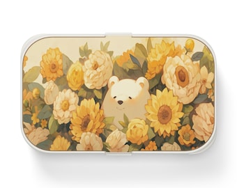 Grazioso porta pranzo, grazioso orso polare con motivo floreale, bento box per bambini, contenitore per il pranzo a scuola, contenitore per alimenti, bento box giapponese