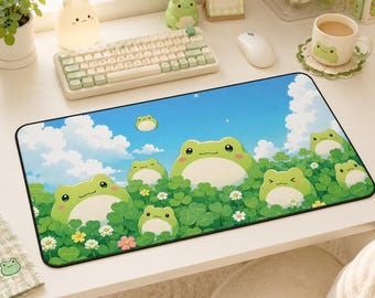 Cute Frogs Mousepad, Kawaii Frogs Desk Mat, Kawaii Animals Desk Mats, Anime Desk Pad, Cute Desk Decor, Anime Desk Mat, Frog Lover Gift
