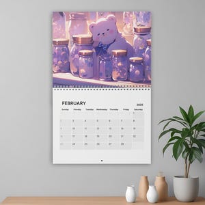 Calendario de osos de anime kawaii 2025, lindo calendario de pared de animales de dibujos animados kawaii, calendario de pared artístico, regalo para amantes del anime