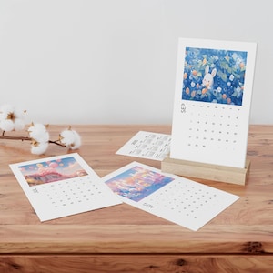 Anime Landscape Desk Calendar, Kawaii Bunny Rabbits Calendar, Cute Animal Illustrations, Landscape Art Gift, Vertical Desk Calendar (2025)