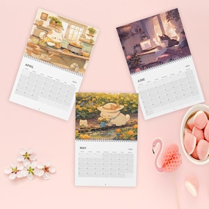Calendario de pared de gatos de anime kawaii, El día a día de los gatos, Decoración adorable para el hogar y la oficina, Calendario de pared kawaii (2025), Regalos de calendario adorables
