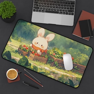 Kawaii Desk Mat, Cute Bunny Animal Mouse Pad, Office Desk Accessory, Rabbit Gaming Mat, Work From Home Gift, Keyboard Pad