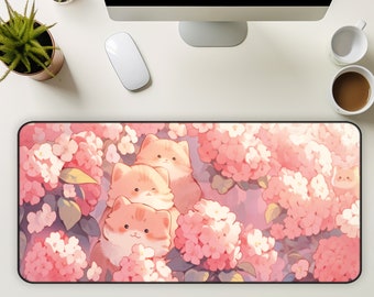 Cute Gaming Mousepad, Kawaii Large Desk Mat, Pink Cat Desk Mat, Mouse Pad Pastel Pink, Cute Desk Decor, Computer Keyboard Office Accessories