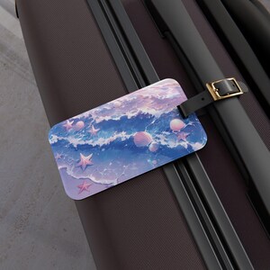 Kawaii Blue Ocean Luggage Tag, Travel Bag Identifier, Cute Anime Style Baggage Label, Suitcase Name Tag, Unique Bag Charm