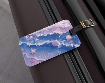 Kawaii Blue Ocean Luggage Tag: Anime Style Travel Bag Identifier