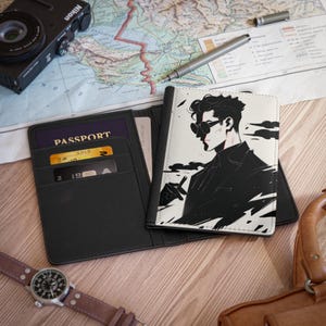 Capa de passaporte fofa, design fofo de personagem de mangá de anime, acessório de viagem kawaii, porta-passaporte, presente para amantes de anime, carteira de viagem