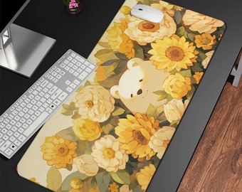Desk Mat Aesthetic, Cute Animals Mouse Pad, Cute Kawaii Bear Desk mat, Kawaii Floral Desk Mat, Cute Desktop Accessories