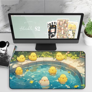 Duck Desk Mat, Cute Ducks Playing Around, Office Mouse Pad, Gaming Desk Accessories, Animal Lover Gifts, Cute Desk Decor