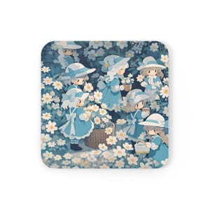 Kawaii Anime Coasters, Cute Anime Girls with Daisy Coasters, Cute Coasters for Desk, Cute Desk Decor, Kawaii Desk Coasters