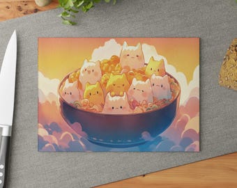 Glazen snijplank Kawaii Cat Noodles: cadeau keukendecoratie