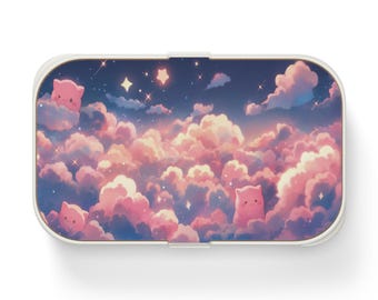 Kawaii Cloud Cat Bento Box, Cute Pink Kitty Among Dreamy Clouds Design, Lunch Box for Work or School, Adorable Gift for Cat and Sky Lovers