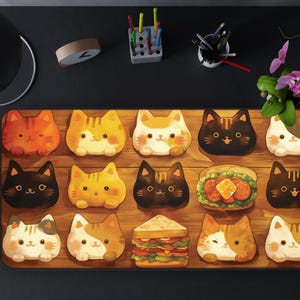 Cat Desk Mat, Cute Cat Design, Kawaii Cats with Sandwich Mouse Pad, Office Organizer, Desk Accessory, Work from Home Decor, Keyboard Mat
