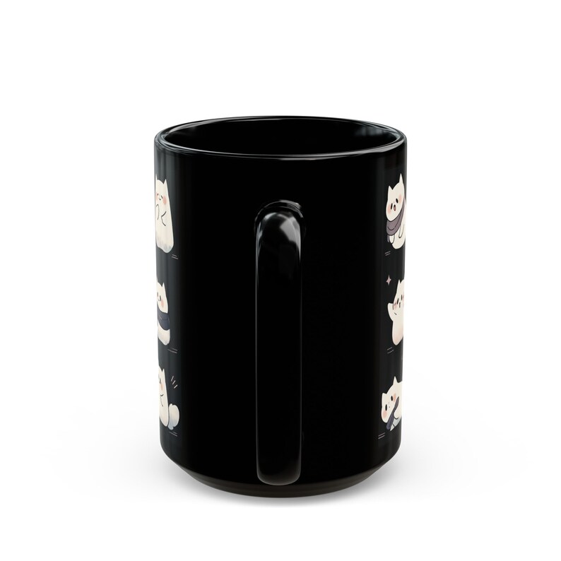 Cute Cat Mug 15oz, Cute Kawaii Cat Black Mug, Cute Cat Pattern Mug, Cat Mug, Cute Desk Decor, Kawaii Cat Mug Gifts, Kawaii Office Decor image 7