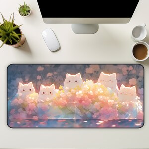 Cute Gaming Mousepad, Kawaii Large Desk Mat, Cute Cats Floral Desk Mat, Cute Desk Decor, Kawaii Computer Keyboard Office Accessories