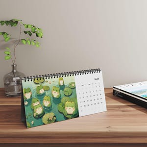 Kawaii Anime Frogs 2026 Desk Calendar, Cute Animal Patterns, Cute Home Office Decor, Desktop Grid Calendar 2026, Kawaii Calendar