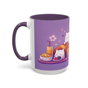 Tazza da forno Kawaii con gatto, tazza con gattino viola pastello, tazza in ceramica da 440 ml immagine 5