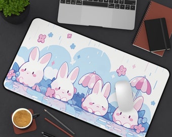 Kawaii Bunny Desk Mat, Cute Anime Bunny Rabbits Gaming Mousepad, Cute Large Desk Mat, Computer Keyboard Pad, Desk Mat Aesthetic