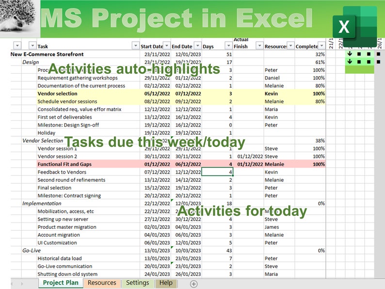 Project Task Excel Workbook Project Planner and Gantt Chart in Excel | Digital Planner | Project ...
