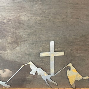 mountain cross metal wall art -rustic decor