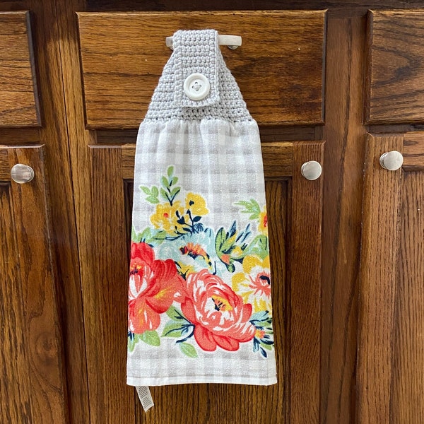 Pioneer Woman 100% Cotton Hanging Crochet Top Hand Towels- Checkered Flowers