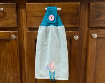 Spring Gnome 100% Cotton Hanging Crocheted Top Hand Towels