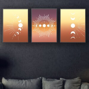 Sun and Moon Vibrant & Bold Prints, Unique Two-Toned Sun and Moon Portraits, Colorful Gallery Wall and Card Prints, Modern Prints