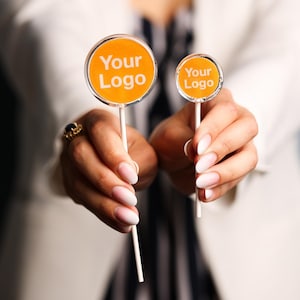 logo lolli 3.3 cm edible give away, logo, printed candy, your logo on candy, give away for companies, lollis, lollipop, picture on the lolli