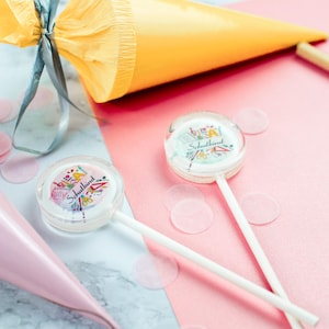 Schoolchild Lollipops in Turquoise or Pink - 10 Pieces | Personalized Lollipops for School Enrollment, School Cone Filler, School Induction Gift