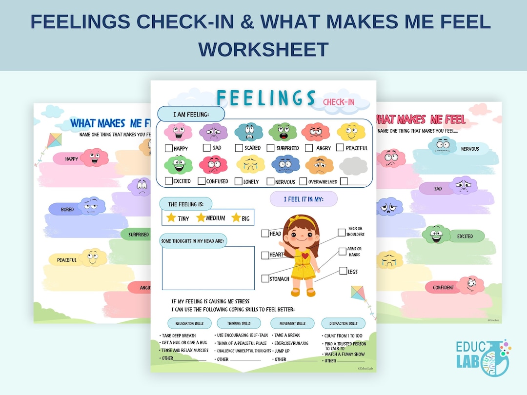 Feelings Check-in Worksheet for Kids, Emotions Identification Chart ...