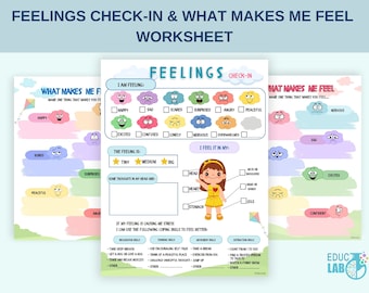 Feelings Check-In Worksheet for Kids, Emotions Identification Chart (Digital Download)