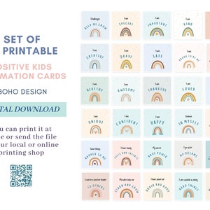 Cartoline di affermazione del design Boho per bambini. Carte di consapevolezza. Carte di positività, psicologia sociale. Carte motivazionali per bambini, abilità di coping.
