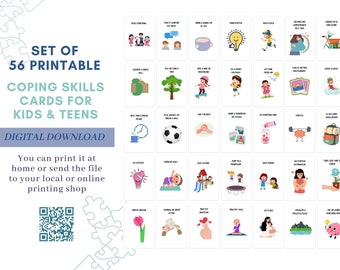 56 Coping Skills Cards for Kids & Teens, Self Regulation (Digital Download)