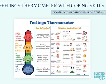 Feelings Thermometer with Coping Skills, SEL Resource (Digital Download)