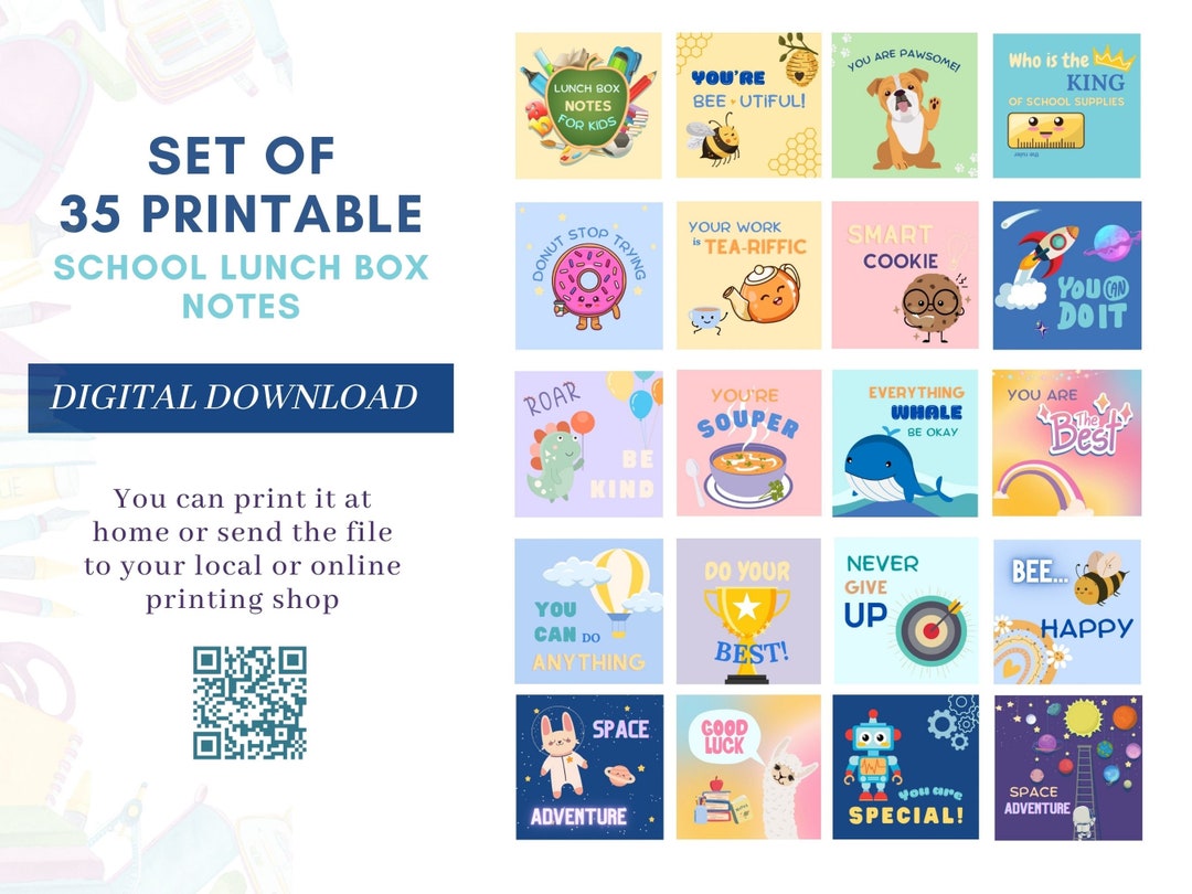 Kids Lunch Box Notes | Motivational Cards, Printable (digital Download ...