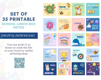 Kids Lunch Box Notes | Motivational Cards, Printable (Digital Download)
