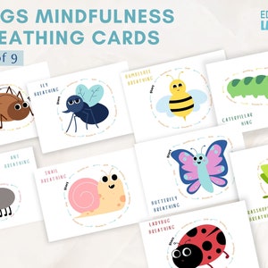 Bugs Mindful ademhalingsactiviteiten voor kinderen: technieken om angst te kalmeren met ademhalingskaarten, vingertracering, posters met kalmerende hoeken.