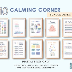 Kit de canto Acalme-se. Sala de jogos Montessori, cartazes de sala de aula. Impressão de pacote de gráfico de autorregulação social emocional. Decoração escolar em casa.