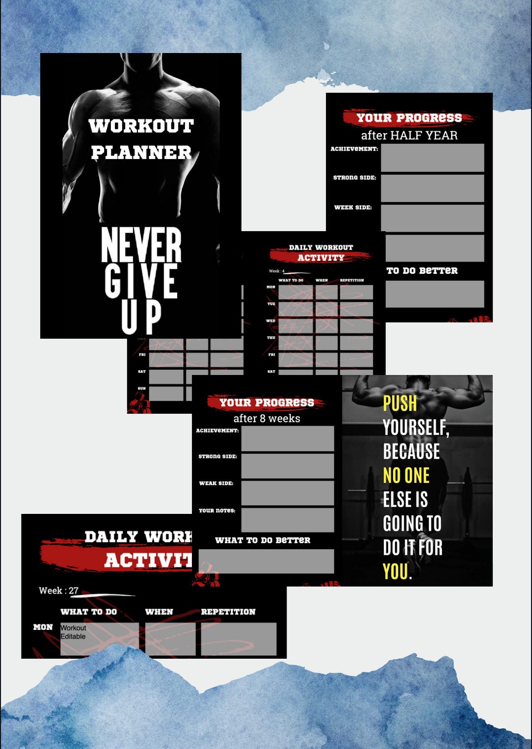 52 Weeks Workout Planner Editable PDF / Printable Workout Planner ...
