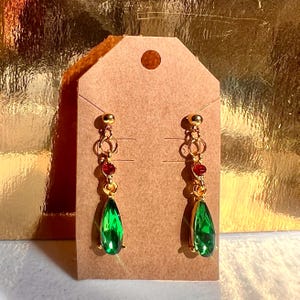 Howl-Inspired Gold-Plated Green Crystal Drop Earrings – Howl’s Moving Castle Inspired Jewelry