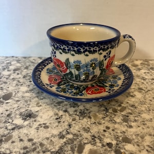 Polish Pottery Cup & Saucer Boleslawiec