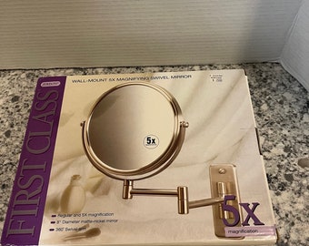 Wall mounted 5x magnifying double sided swivel mirror new in opened box