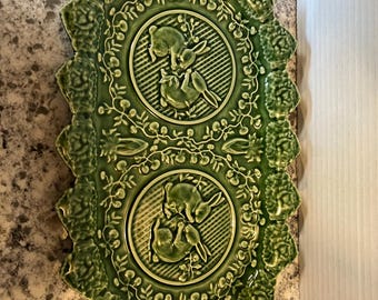 Bordallo Pinheiro Green Rabbit Lettuce Platter Portugal